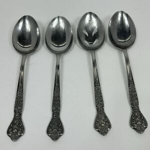 Versailles Stainless Serving Spoons Slotted MCM 8" MSI Flatware Japan Floral